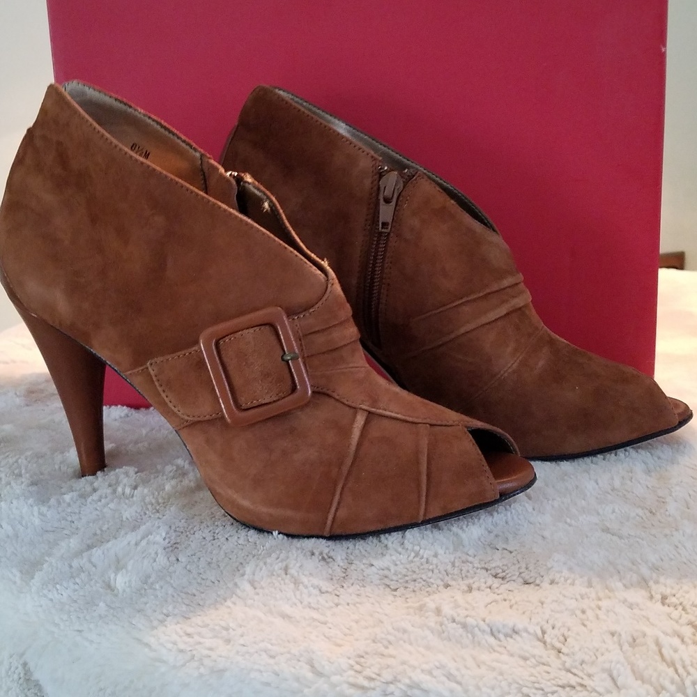 High Heeled Suede Peep Toe Bootie